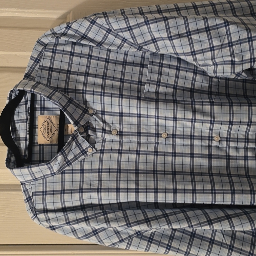 ST. JOHNS BAY MENS BIG & TALL BLUE PLAID LONG SLEEVE FRONT BUTTON SHIRT SIZE 4XL